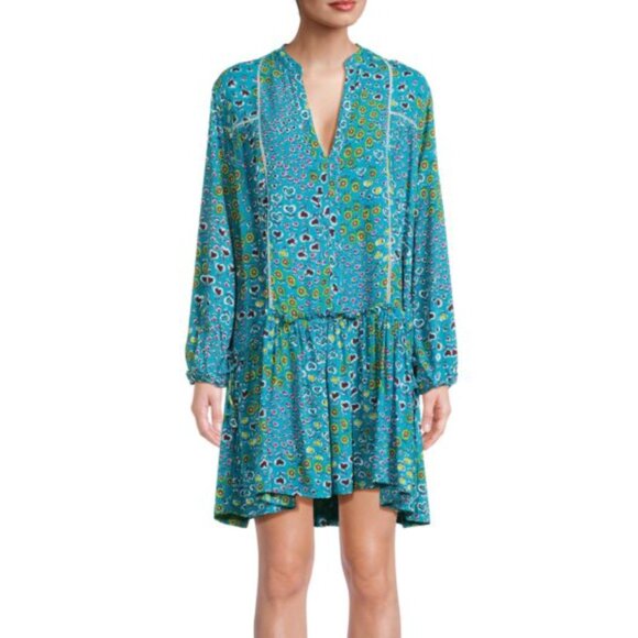 Poupette St. Barth Sylvia Floral Cottagecore Boho Drop Waist Mini Dress  Size M